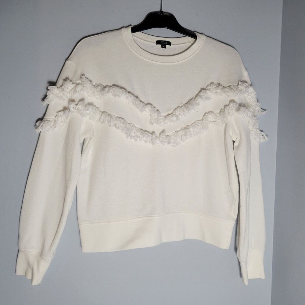 Rails Kinsey Ruffled Fringed Crewneck Sweatshirt in Off-White Size XS